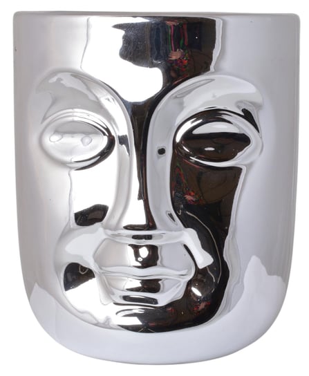 211333-18 doniczka ceramiczna twarz srebrna średnia 15x15x18 cm Ewax