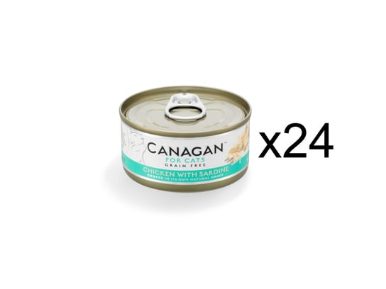 24x KARMA MOKRA DLA KOTA bezzbożowa bez cukru Canagan kurczak sardynka 75g Canagan
