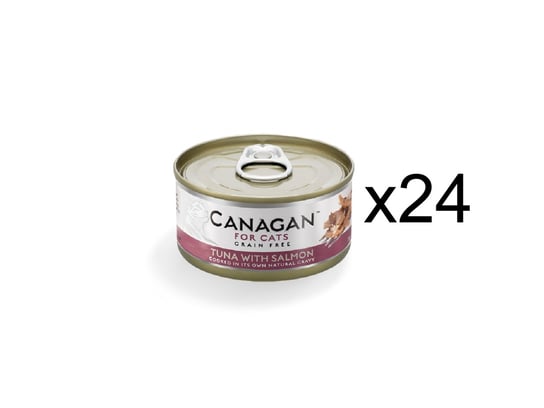24x KARMA MOKRA DLA KOTA bezzbożowa bez cukru Canagan tuńczyk łosoś 75g puszka Canagan