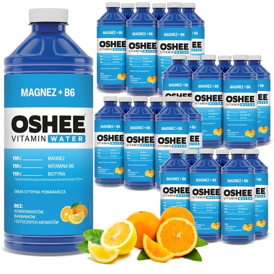 24x OSHEE Vitamin Water magnez + B6 cytryna - pomarańcza 1100 ml Oshee