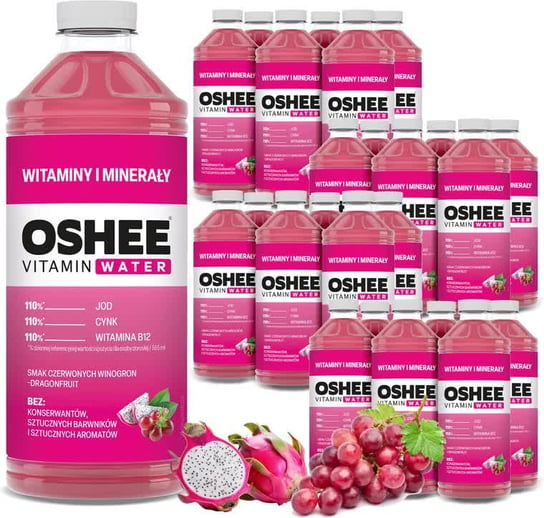 24x OSHEE Vitamin Water witaminy i minerały winogrona - dragonfruit 1100 ml Oshee