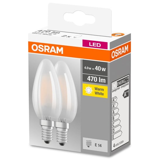2PAK Żarówka LED E14 B35 4W = 40W 470lm 2700K Ciepła 300° Filament OSRAM Base Osram