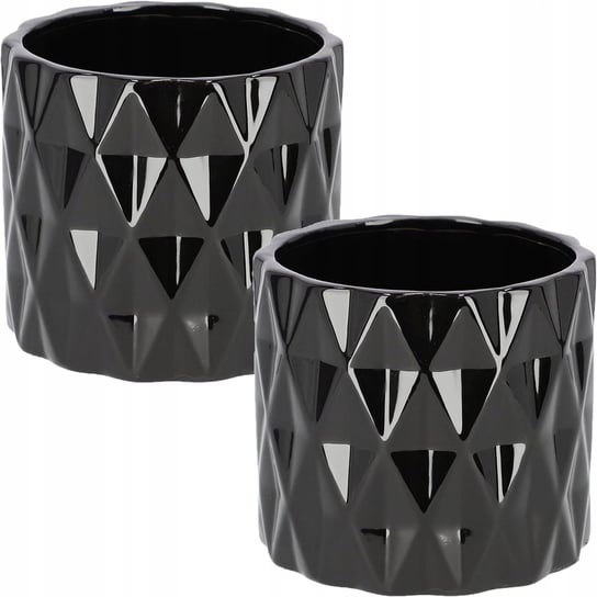 2x DONICZKA CERAMICZNA DONICA OSŁONA CYLINDER CZARNA OZDOBNA KWIATY ROŚLINY Kotarbau
