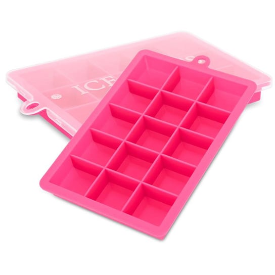 2x foremki do kostek lodu w kolorze PINK - zestaw 2 ŕ 15 przedziałów foremki silikonowe do kostek lodu z pokrywką - elastyczne pojemniki do kostek lodu szczelnie zamykane do lodu, żywności dla dzieci Intirilife