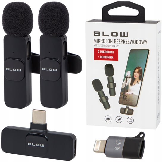 2x MIKROFON BEZPRZEWODOWY KRAWATOWY Z ODBIORNIKIEM ADAPTER USB-C LIGHTNING Blow