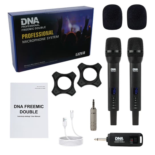 2X Mikrofony Bezprzewodowe 2X Nadajniki Doręczne 2.4 Ghz Do 30 Metrów DNA