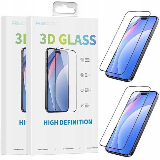 2X PEŁNE SZKŁO HARTOWANE 3D 9H DO iphone 15 PRO NA CAŁY EKRAN ZESTAW RECCI Recci