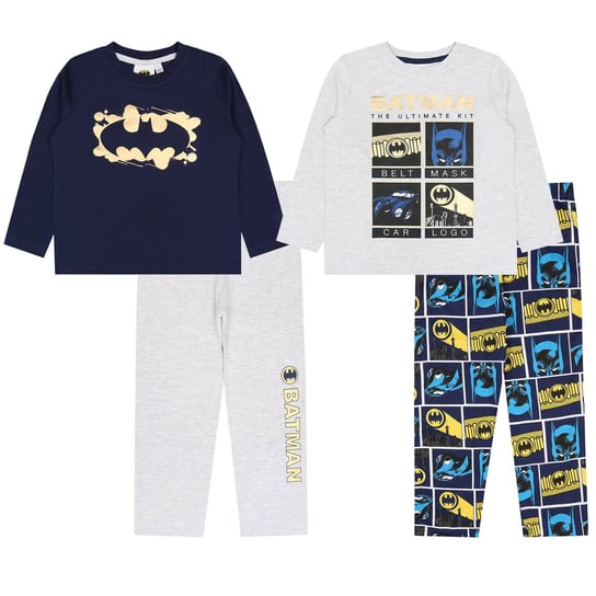 2x Szaro-granatowe piżamy dla chłopca na długi rękaw BATMAN, certyfikat OEKO-TEX Warner Bros