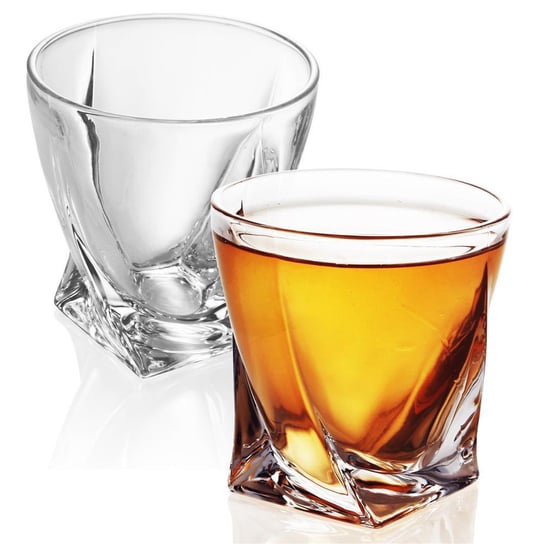 2x szklanki do whisky w CRYSTAL Przezroczysty „TWISTED” - Old Fashioned Whisky Crystal Glass bezołowiowe w Sculpture Design Można myć w zmywarce, idealne do szkockiej, burbonowej, whisky i wielu inny Intirilife