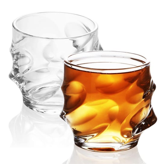 2x Szklanki do whisky w kolorze CRYSTAL Przezroczysty „SCULPTUCZERWONY” - Old Fashioned Whisky Crystal Glass bezołowiowe w Sculpture Design Można myć w zmywarce, idealne do szkockiej, burbonowej, whi Intirilife