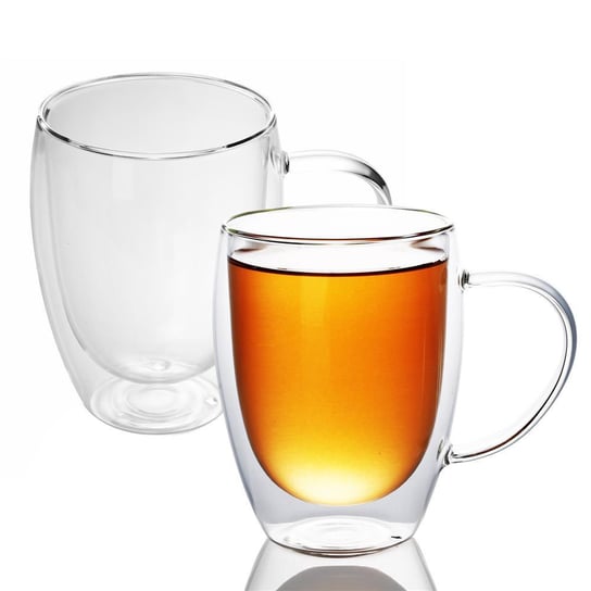 2x Szklanki Termiczne 300 - 400 ml - Szklanka Termo dmuchany ustnie izolowany do latte macchiato, jako szklanka do herbaty lub szklanka do kawy, można myć w zmywarce z uchwytem Intirilife
