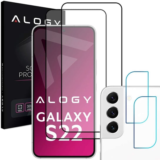 2x Szkło Alogy Full Glue FC + 2x Szkło na obiektyw kamerę do Samsung Galaxy S22 4kom.pl