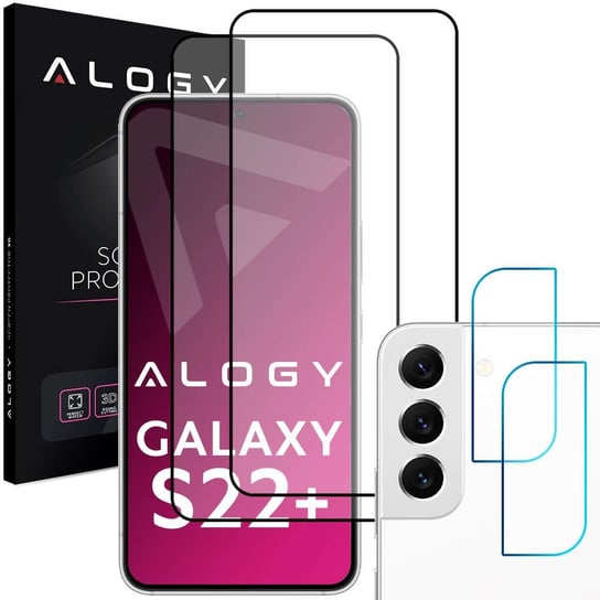 2x Szkło Alogy Full Glue FC + 2x Szkło na obiektyw kamerę do Samsung Galaxy S22 Plus 4kom.pl