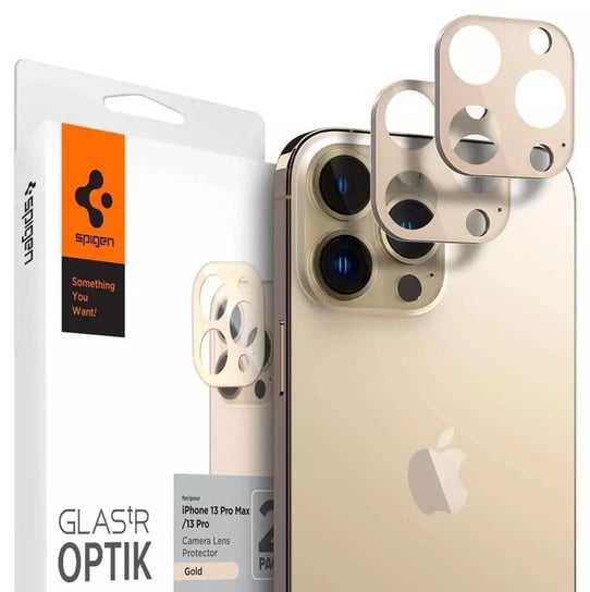 2x Szkło na aparat obiektyw osłona Spigen Optik.TR Camera Protector do iPhone 13 Pro/ 13 Pro Max Gold 4kom.pl