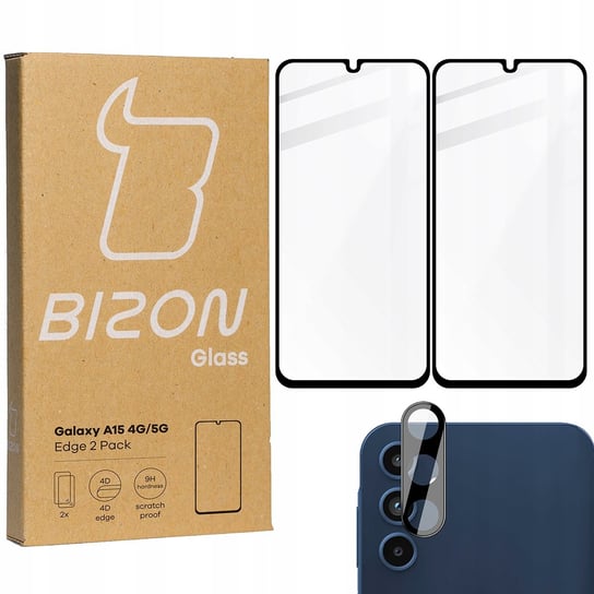 2x Szkło + szybka na aparat BIZON Edge 2 Pack do Galaxy A15 4G/5G Bizon