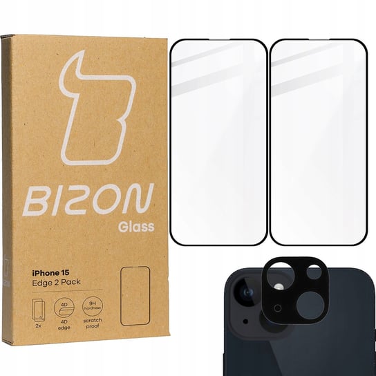 2X Szkło + Szybka Na Aparat Bizon Edge 2 Pack Do Iphone 15 Bizon