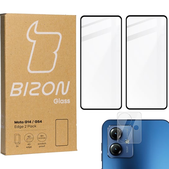 2x Szkło + szybka na aparat BIZON Edge 2 Pack do Motorola Moto G14 / G54 Bizon