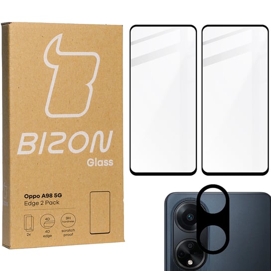 2x Szkło + szybka na aparat BIZON Edge 2 Pack do Oppo A98 5G Bizon