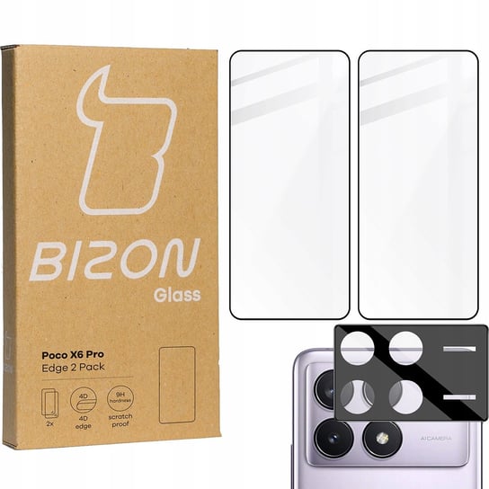 2x Szkło + szybka na aparat BIZON Edge 2 Pack do Xiaomi Poco X6 Pro Bizon