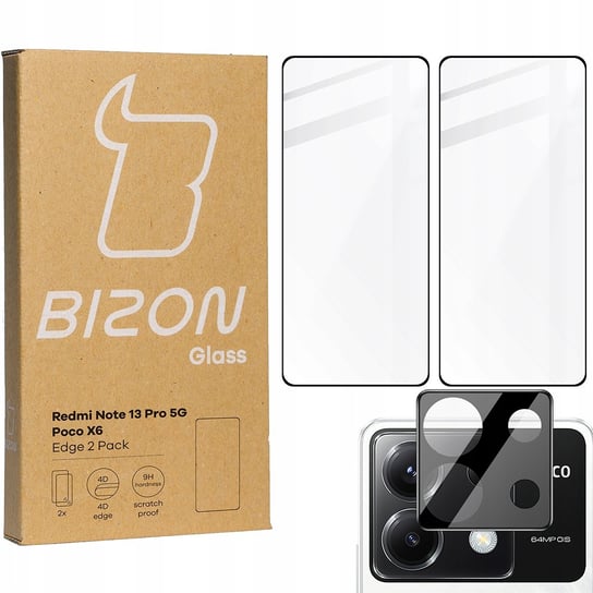 2x Szkło + szybka na aparat BIZON Edge 2 Pack do Xiaomi Poco X6 / Redmi Note 13 Pro 5G Bizon