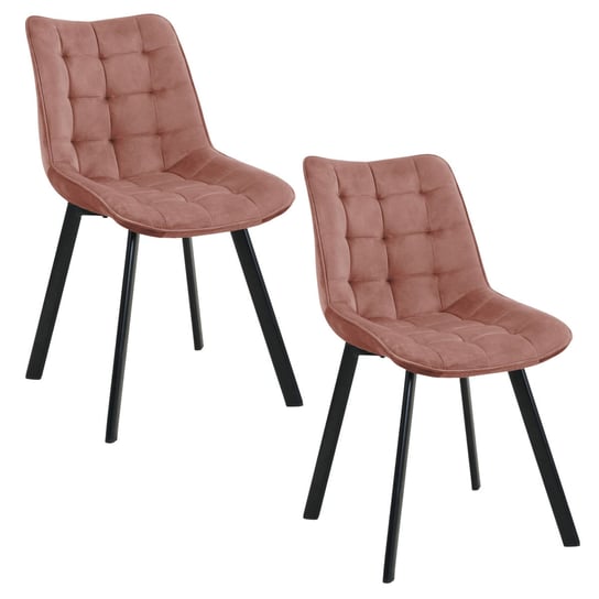 2x Welurowe krzesło tapicerowane pikowane SJ.28 Różowe FABRYKA MEBLI AKORD