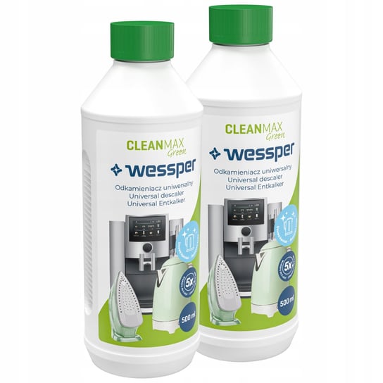 2X Wessper Cleanmax Green Odkamieniacz Do Ekspresu, Czajnika, Żelazka 500Ml Wessper