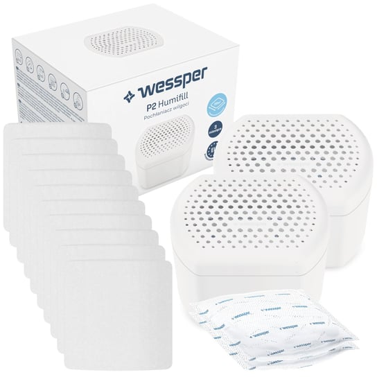 2X Wessper Humifill Pochłaniacz Wilgoci Biały + 2 Wkłady + 18 Tabletek Cubemax Pochłaniających Wilgoć Wessper
