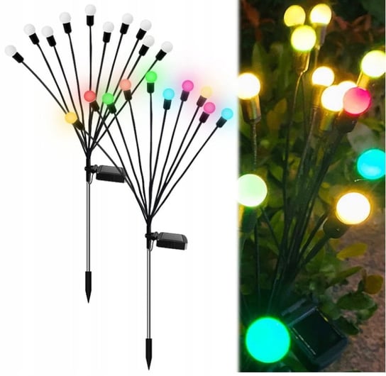 2xKULKI SOLARNE 10 LED OZDOBNE DO OGRODU BALKON WBIJANE KOLOROWE CZUJNIK M-Import
