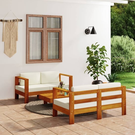3-cz. zestaw wypoczynkowy do ogrodu, kremowe poduszki, drewno vidaXL
