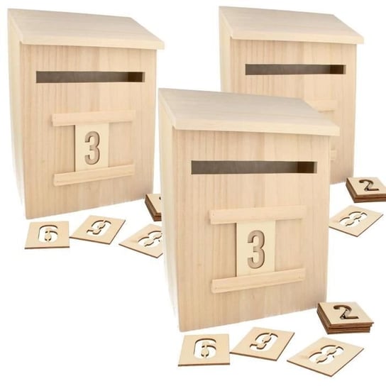 3 kalendarze adwentowe drewniana skrzynka na listy 28 cm Youdoit