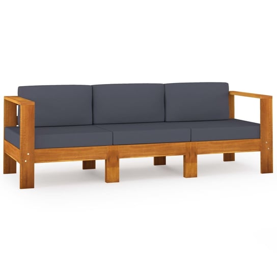 3-osobowa sofa ogrodowa z ciemnoszarymi poduszkami, akacjowa vidaXL