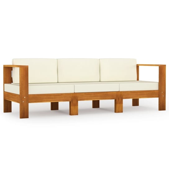 3-osobowa sofa ogrodowa z kremowymi poduszkami, drewno akacjowe vidaXL