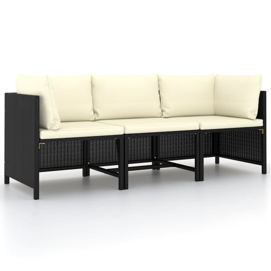 3-osobowa sofa ogrodowa z poduszkami, polirattan, czarna vidaXL