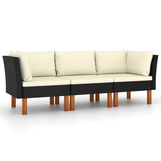 3-osobowa sofa ogrodowa z poduszkami, polirattan, czarna vidaXL