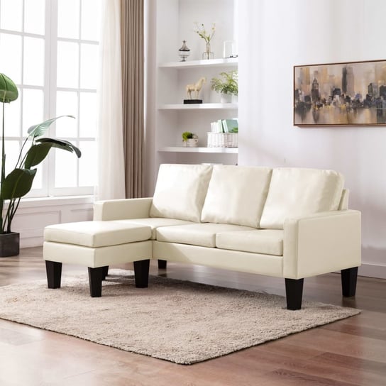 3-osobowa sofa z podnóżkiem, kremowa, sztuczna skóra vidaXL