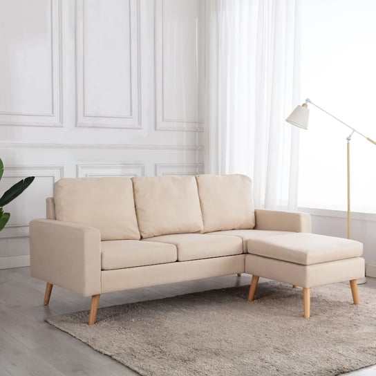 3-osobowa sofa z podnóżkiem, kremowa, tapicerowana tkaniną vidaXL