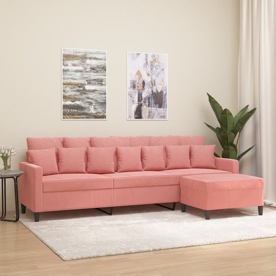 3-osobowa sofa z podnóżkiem, różowy, 210 cm, aksamit vidaXL