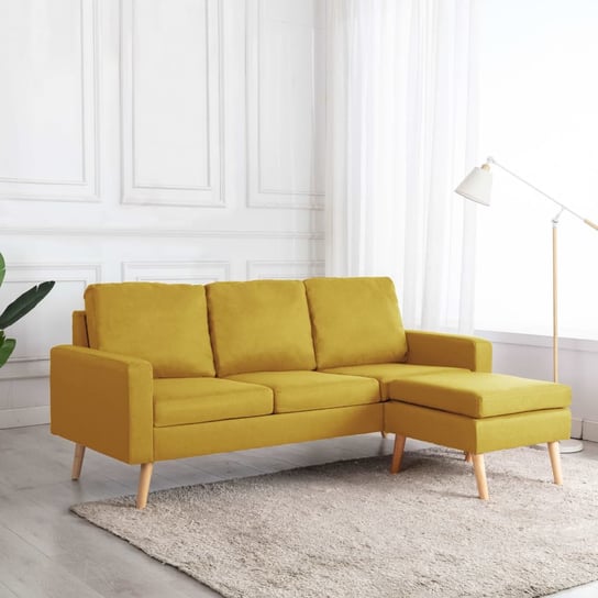 3-osobowa sofa z podnóżkiem, żółta, tapicerowana tkaniną vidaXL