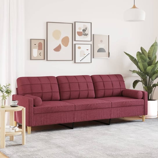 3-osobowa sofa z poduszkami, winna czerwień, 210 cm, tkanina VMP