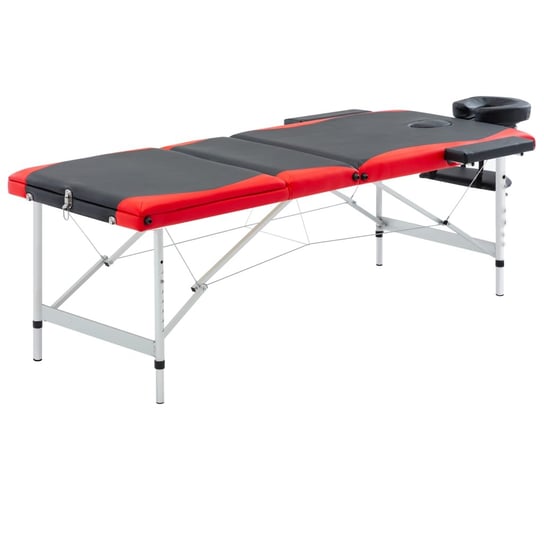 3-strefowy, składany stół do masażu, aluminium, czarno-czerwony vidaXL