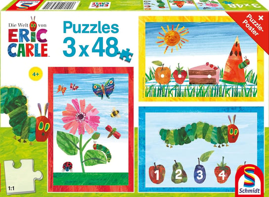3 W 1 Puzzle Bardzo Głodna Gąsienica Dla Dzieci 4+ 3X48 Elementów Wysoka Jakość Schmidt