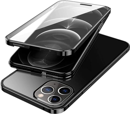 360° AluGlass Case etui magnetyczne aluminium + szkło do iPhone 12/12 Pro (Black) D-pro