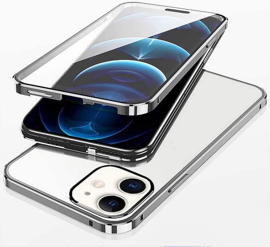 360° AluGlass Case etui magnetyczne aluminium + szkło do iPhone 12 Pro Max (Silver) D-pro