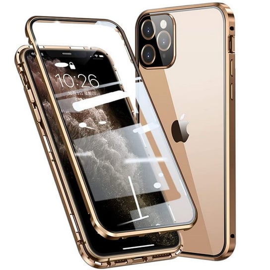 360° AluGlass Case etui magnetyczne aluminium + szkło do iPhone X/XS (Gold) D-pro