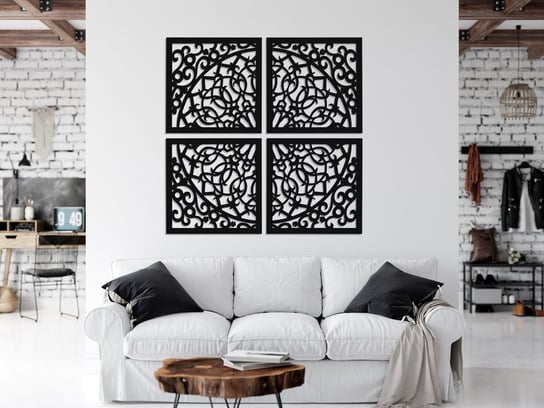 3D Dekoracyjna Grafika Ażurowa, Marokański Styl, Komplet 4 Paneli 60 X 60 Cm , Czarny ORNAMENTI