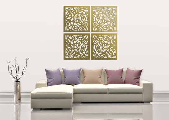 3D Dekoracyjna Grafika Ażurowa, Marokański Styl, Komplet 4 Paneli 60 X 60 Cm , Złoty ORNAMENTI