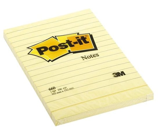 3M, bloczek samoprzylepny w linie, żółte, 100 karteczek Post-it