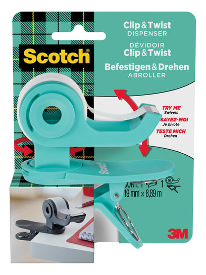 3m, Podajnik Taśmy Clip&twist Z Taśmą Scotch Magic, 19 Mm X 8,89 M, Zielony 3M