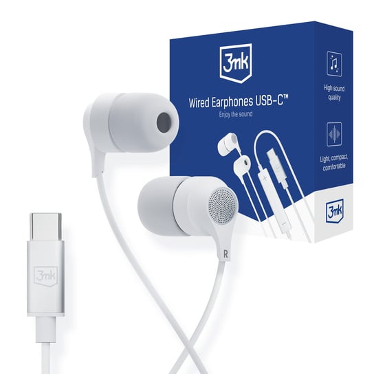 3mk, Słuchawki przewodowe Wired Earphones USB-C, biały 3MK