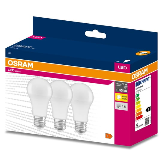 3PAK Żarówka LED E27 A60 10W = 75W 1055lm 2700K Ciepła OSRAM Value Osram